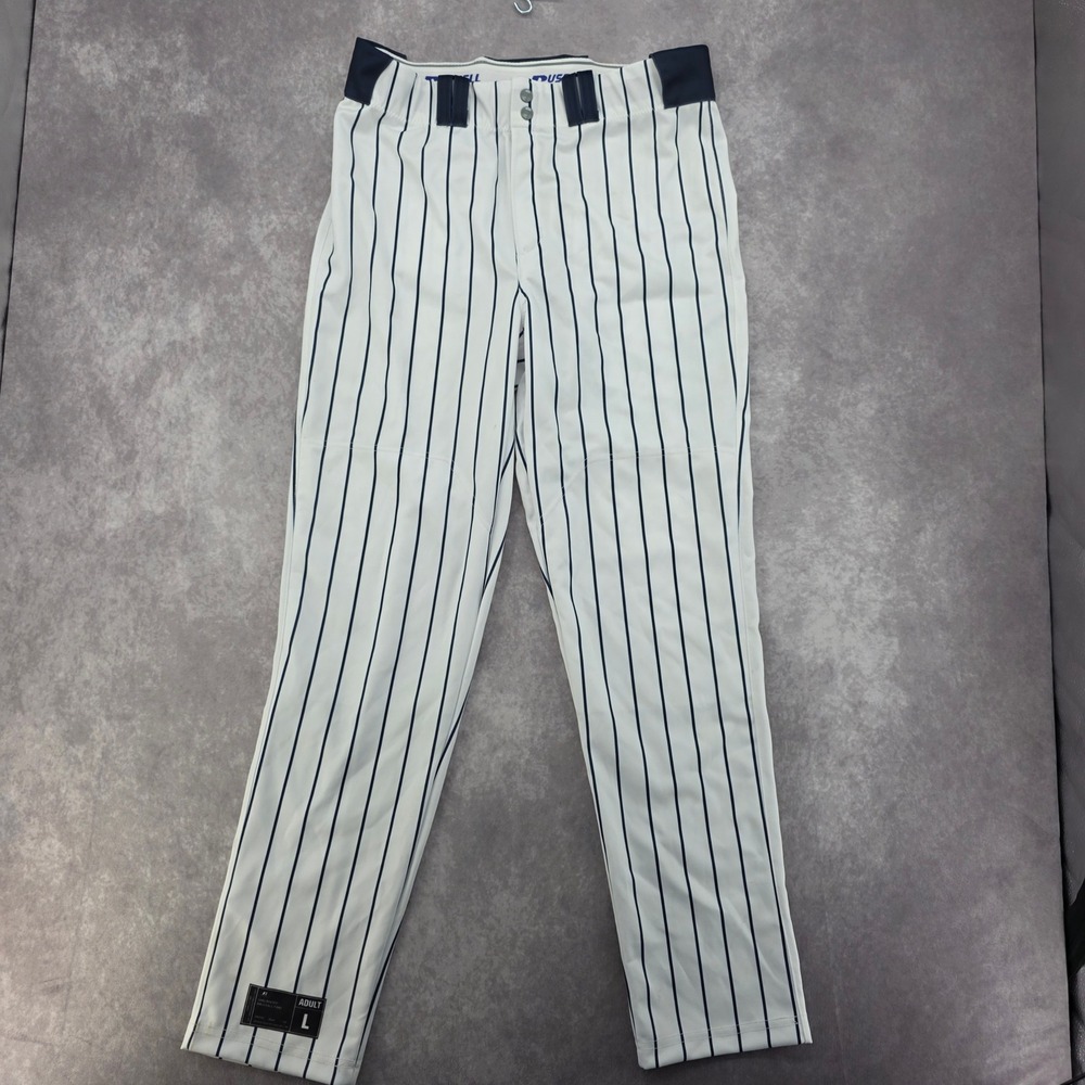 Russell Athletic Sublimated Baseball Pants White Navy Pinstripe Mens Large